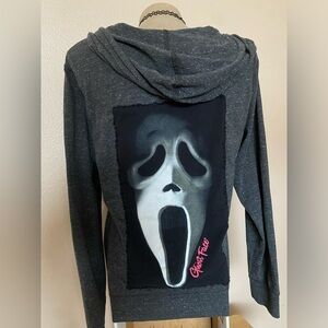 Upcycled Ghost Face Grey Zip Up Hoodie